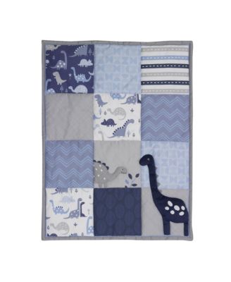 Roar Blue/Gray/White Dinosaur 3-Piece Nursery Baby Crib Bedding Set