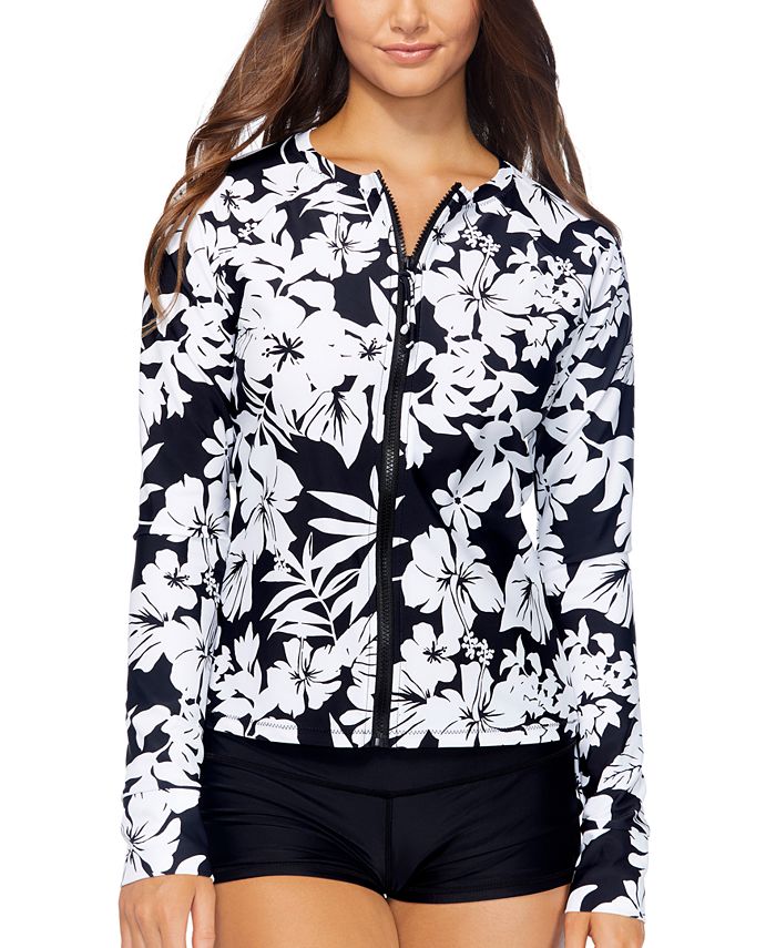 Raisins Juniors' Floral LongSleeve ZipFront Rash Guard Macy's