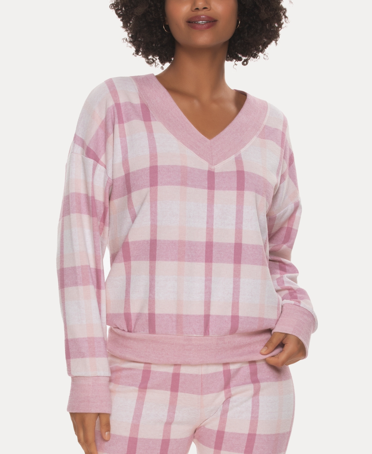 Women's Aurora Plaid V-Neck Sweatshirt - Gray, White