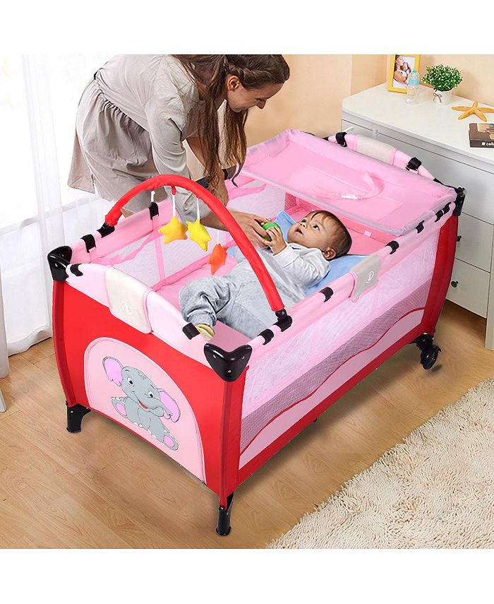 Costway Foldable Baby Crib Playpen Playard Pack Travel Infant