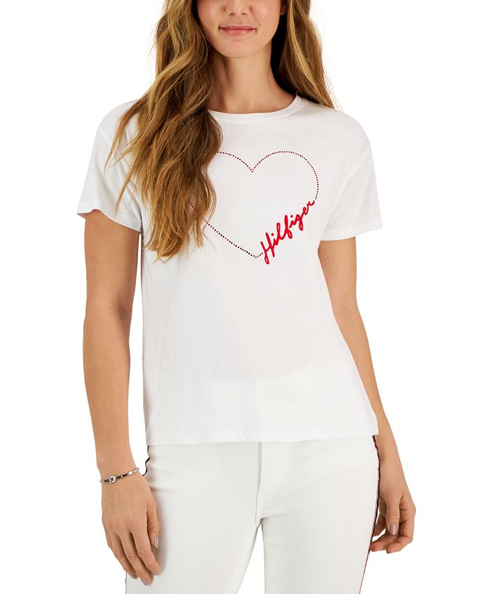 Tommy Hilfiger Women\'s Signature Heart-Graphic T-Shirt - Macy\'s