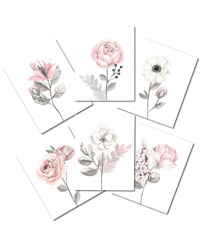 Lambs & Ivy Watercolor Floral Unframed Nursery Child Wall Art 6pc
