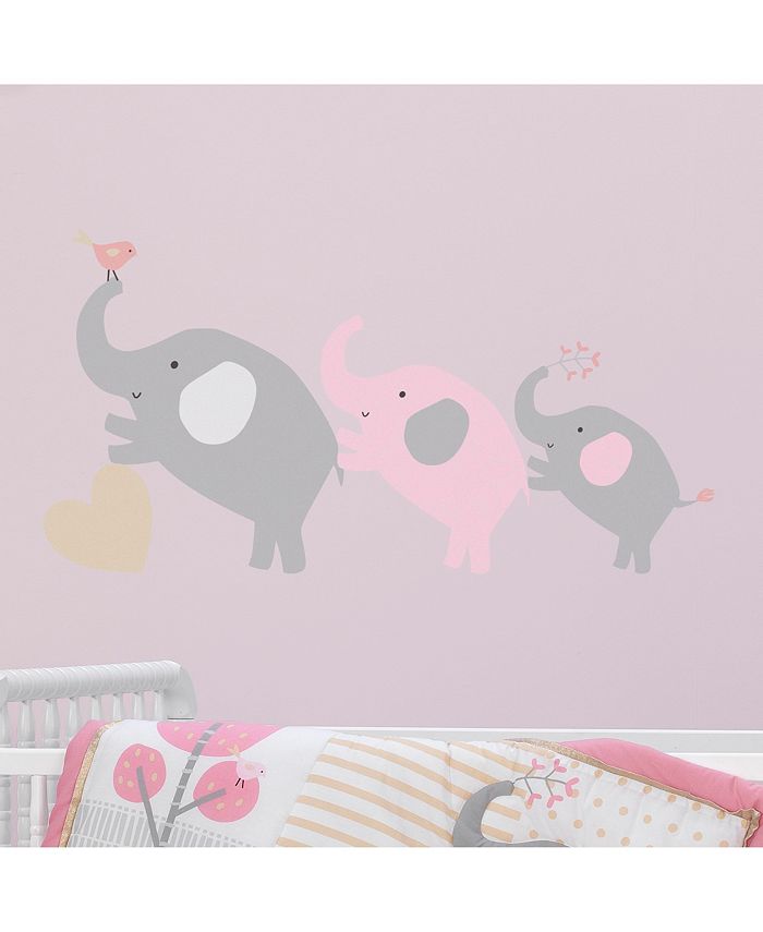 Bedtime Originals Eloise Gray/Pink/Gold Elephant Nursery Wall Decals
