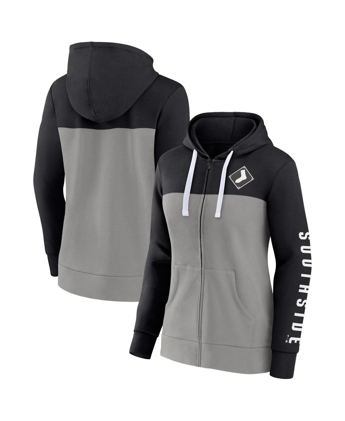 Fanatics Women's  Black, Gray Chicago White Sox Take The Field Colorblocked Hoodie Full-zip Jacket In Black,gray