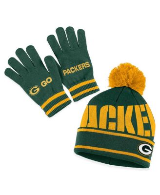 Women's Green Green Bay Packers Double Jacquard Cuffed Knit Hat with Pom and Gloves Set