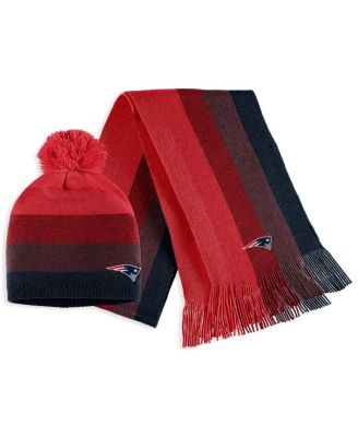 Women's Red New England Patriots Ombre Pom Knit Hat and Scarf Set