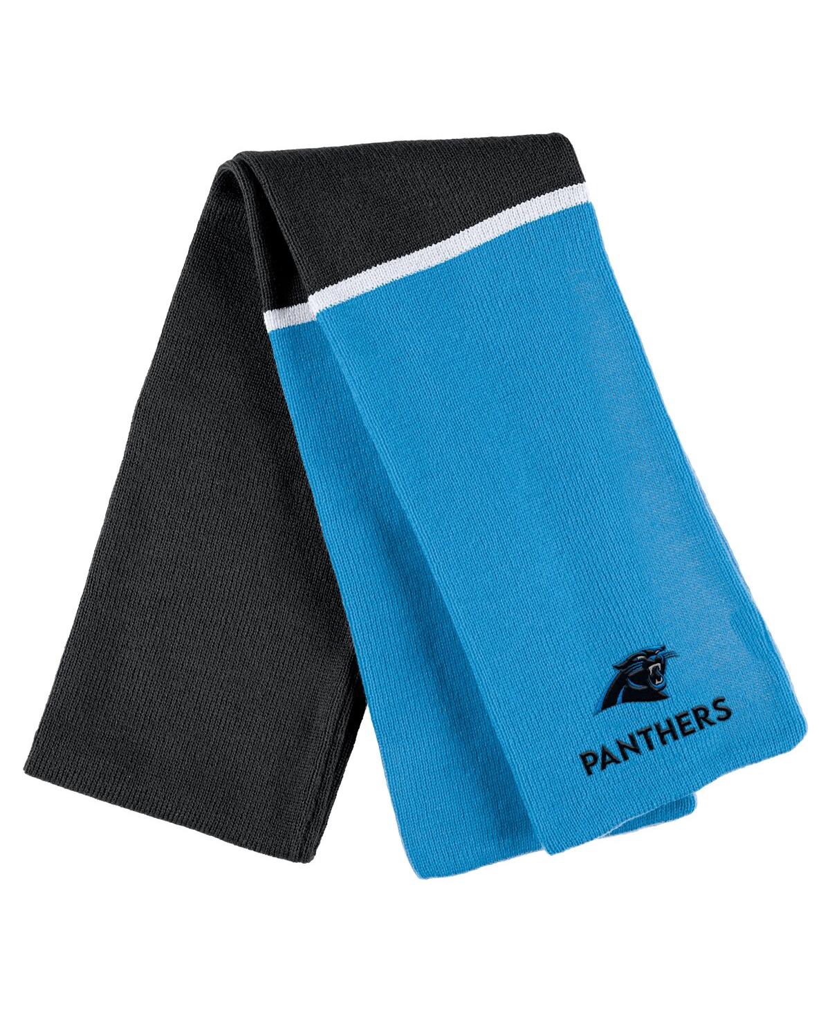 Shop Wear By Erin Andrews Women's  Blue Carolina Panthers Colorblock Cuffed Knit Hat With Pom And Scarf Se