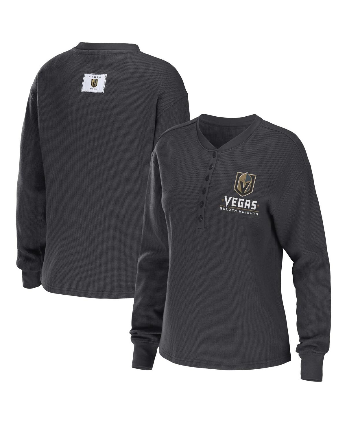 Women's Wear by Erin Andrews Charcoal Vegas Golden Knights Waffle Henley Long Sleeve T-shirt - Charcoal