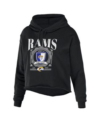 Women's Black Los Angeles Rams Cropped Sponge Fleece Pullover Hoodie