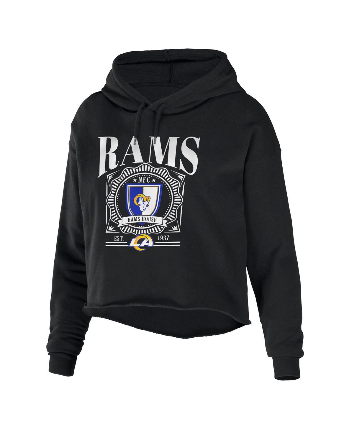 Wear By Erin Andrews Black Los Angeles Rams Cropped Sponge Fleece Pullover Hoodie In Black