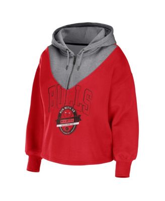 Women's Red Chicago Bulls Pieced Quarter-Zip Hoodie Jacket