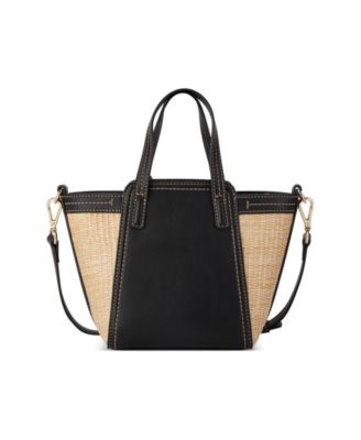Nine West Women's Jenae Mini Elite Tote Crossbody Bag – Straw & Black Woven Design, Convertible Top Handle