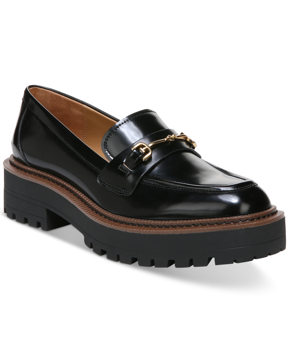 Shop Sam Edelman Women's Laurs Lug-sole Tailored Loafer Flats In Black Leather