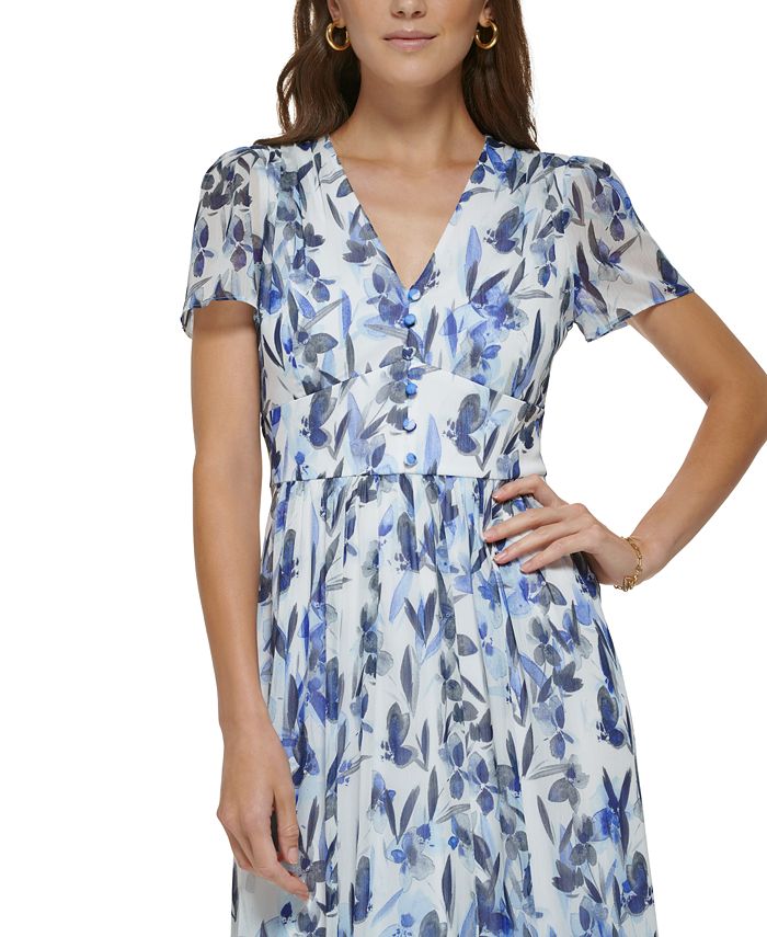 DKNY Women's FloralPrint ButtonFront Midi Dress Macy's