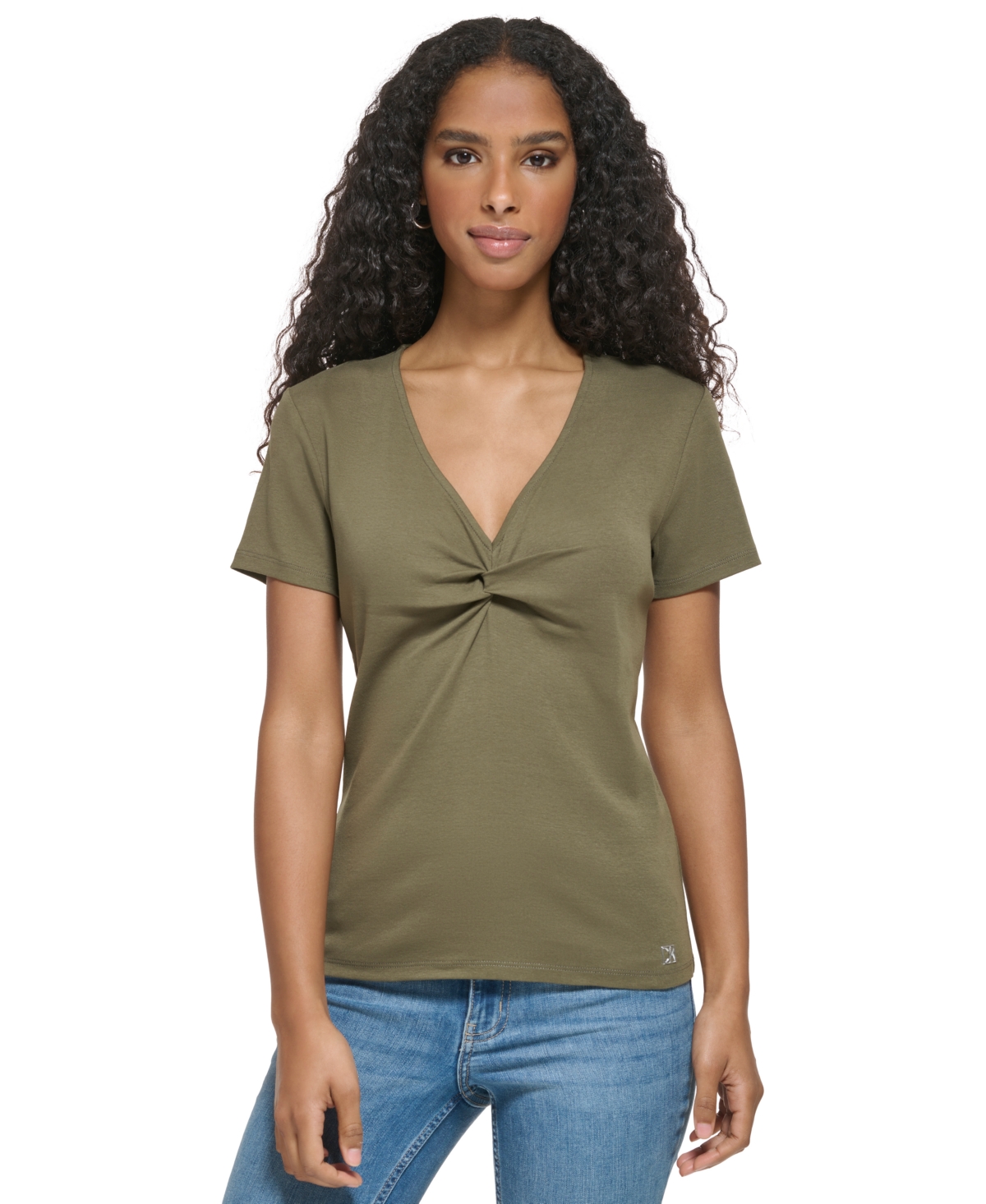 Shop Calvin Klein Women's Twist Front V-neck T-shirt In Caper
