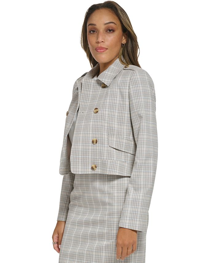 Calvin Klein Women's Plaid DoubleBreasted Cropped Jacket & Reviews