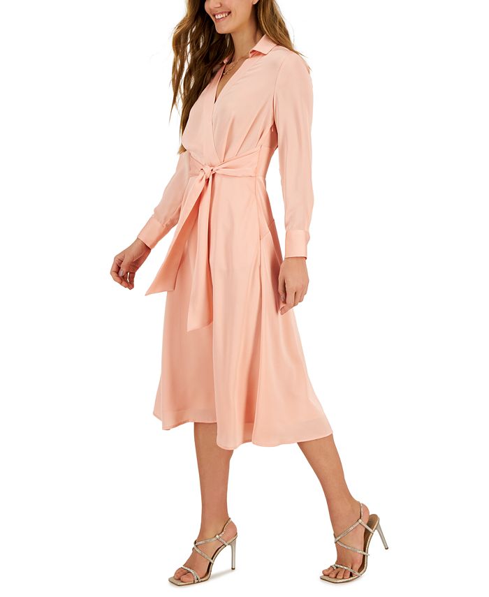 Tahari Asl Hammered Satin Faux Wrap Midi Shirtdress And Reviews Dresses Women Macys 