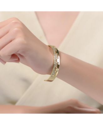 14K Gold Plated with Cubic Zirconias Cuff Bracelet