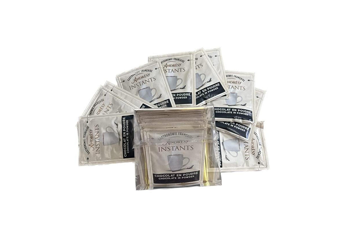 A LAncienne Instant Chocolate powder in 10 individual serving packets