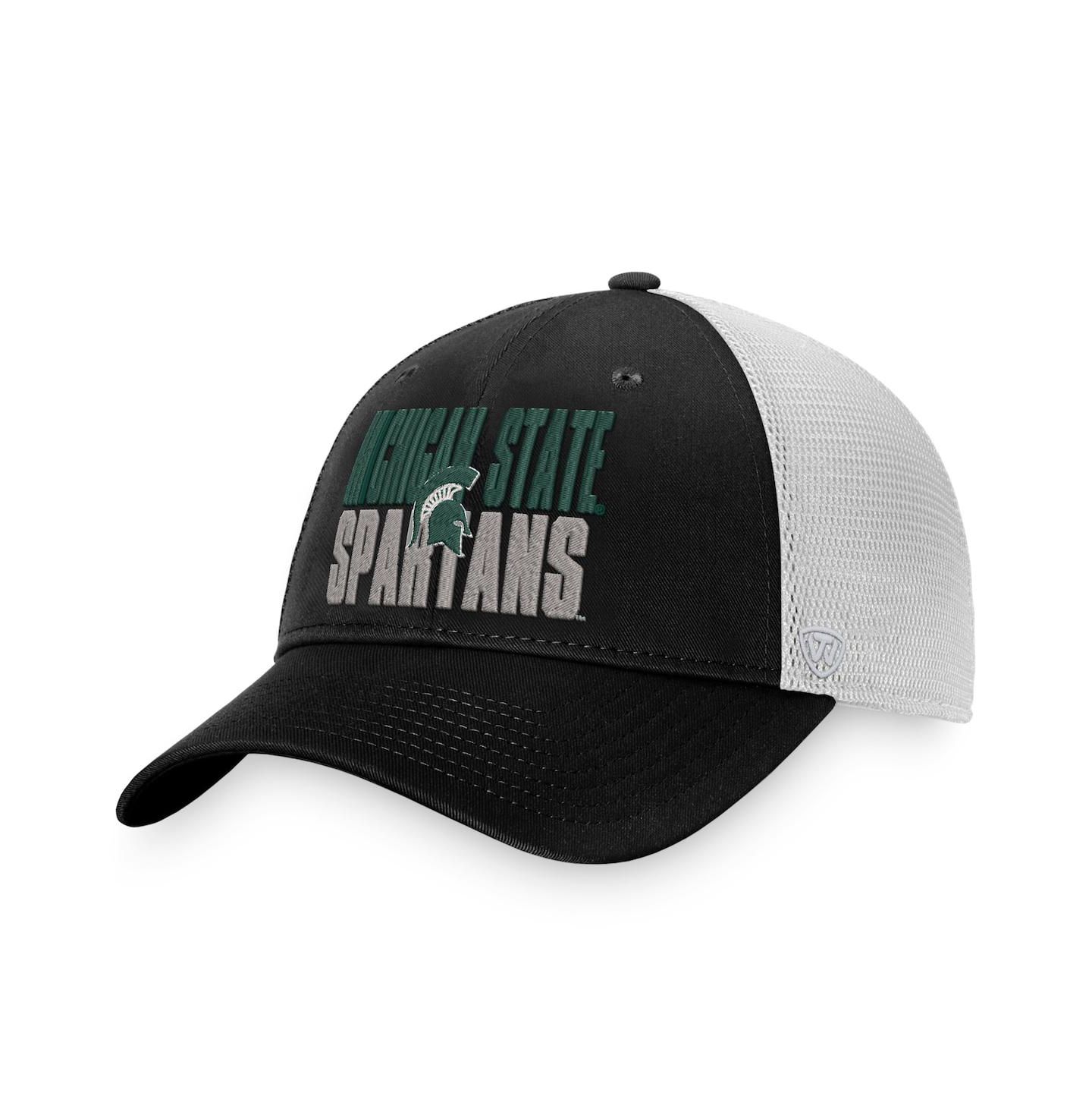 Мужская кепка Top of the World Black, White Michigan State Spartans Stockpile Trucker Snapback Hat — фото 5