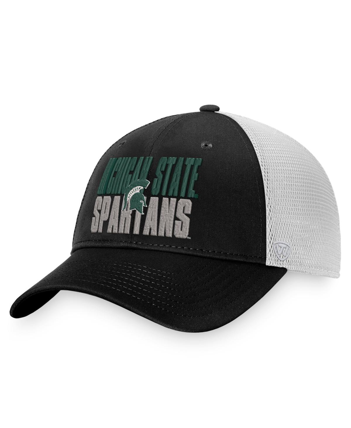 Shop Top Of The World Men's  Black, White Michigan State Spartans Stockpile Trucker Snapback Hat In Black,white