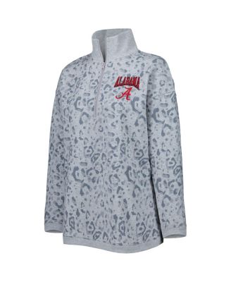Women's Heather Gray Alabama Crimson Tide Leopard Quarter-Zip Sweatshirt
