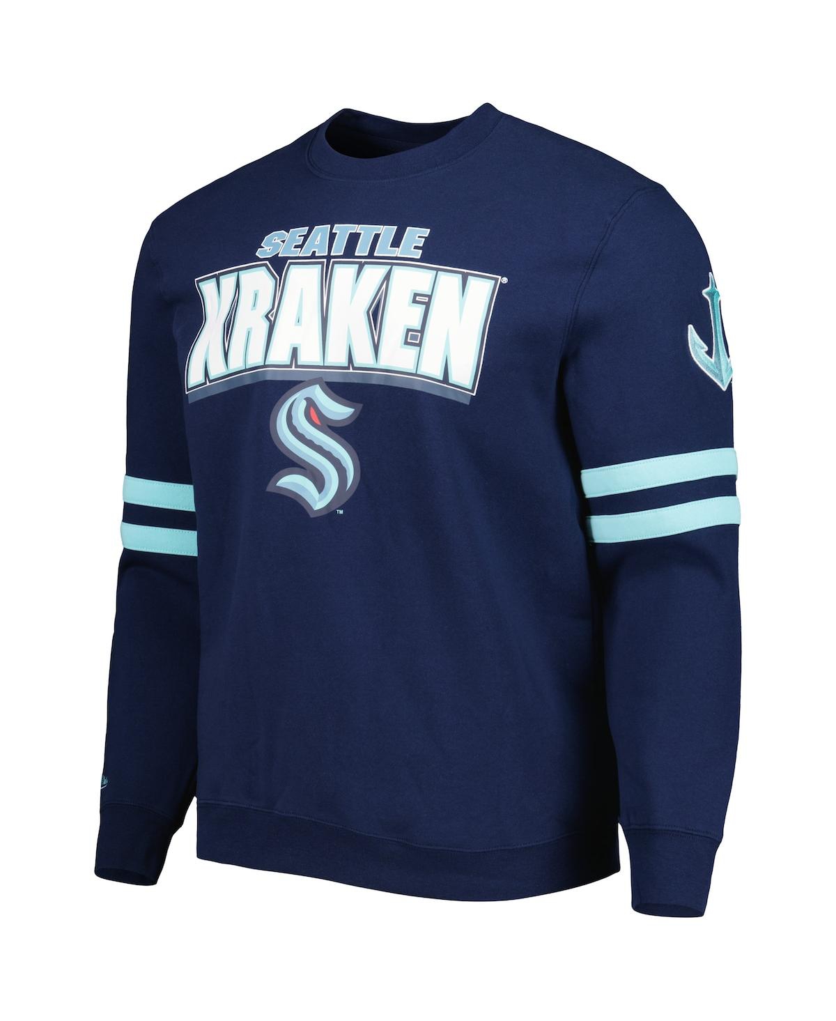 Mitchell & Ness Men's  Deep Sea Blue Seattle Kraken Allover Logo Pullover Sweatshirt In Deep Sea Blue