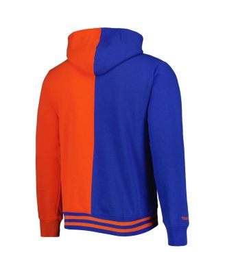 Men's Blue, Orange New York Knicks Hardwood Classics Split Pullover Hoodie