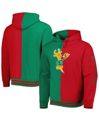 Men's Green, Red Milwaukee Bucks Hardwood Classics Split Pullover Hoodie