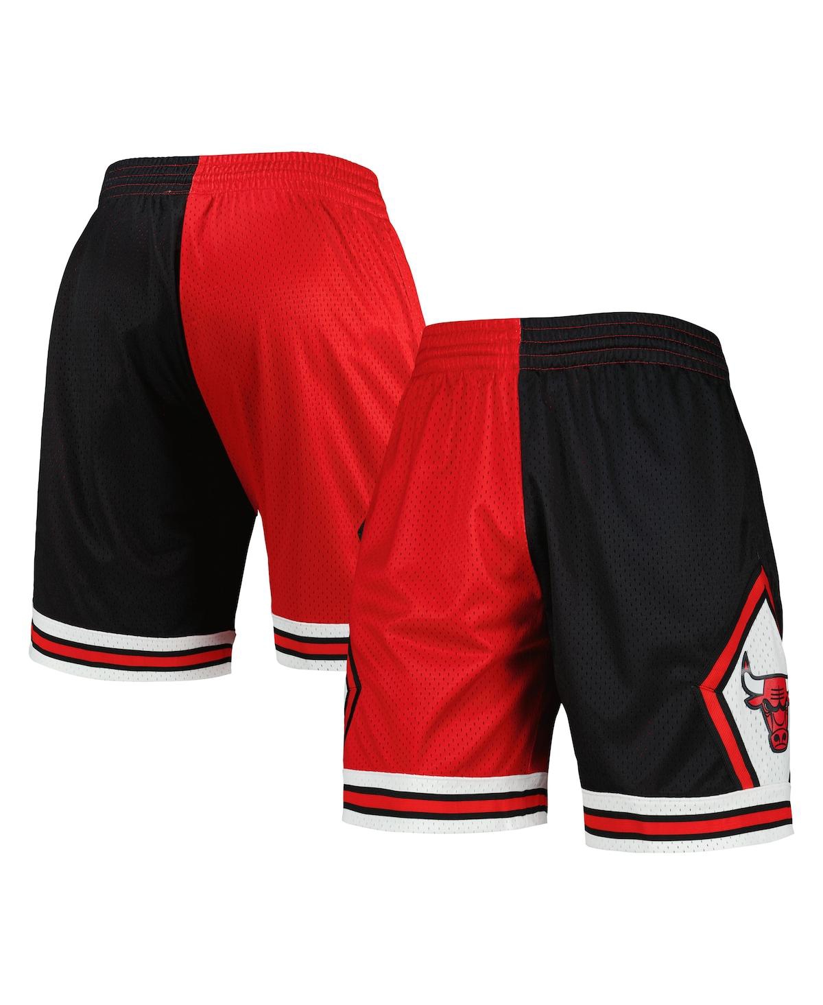 Shop Mitchell & Ness Men's  Black, Red Chicago Bulls Hardwood Classics 1997 Split Swingman Shorts In Black,red