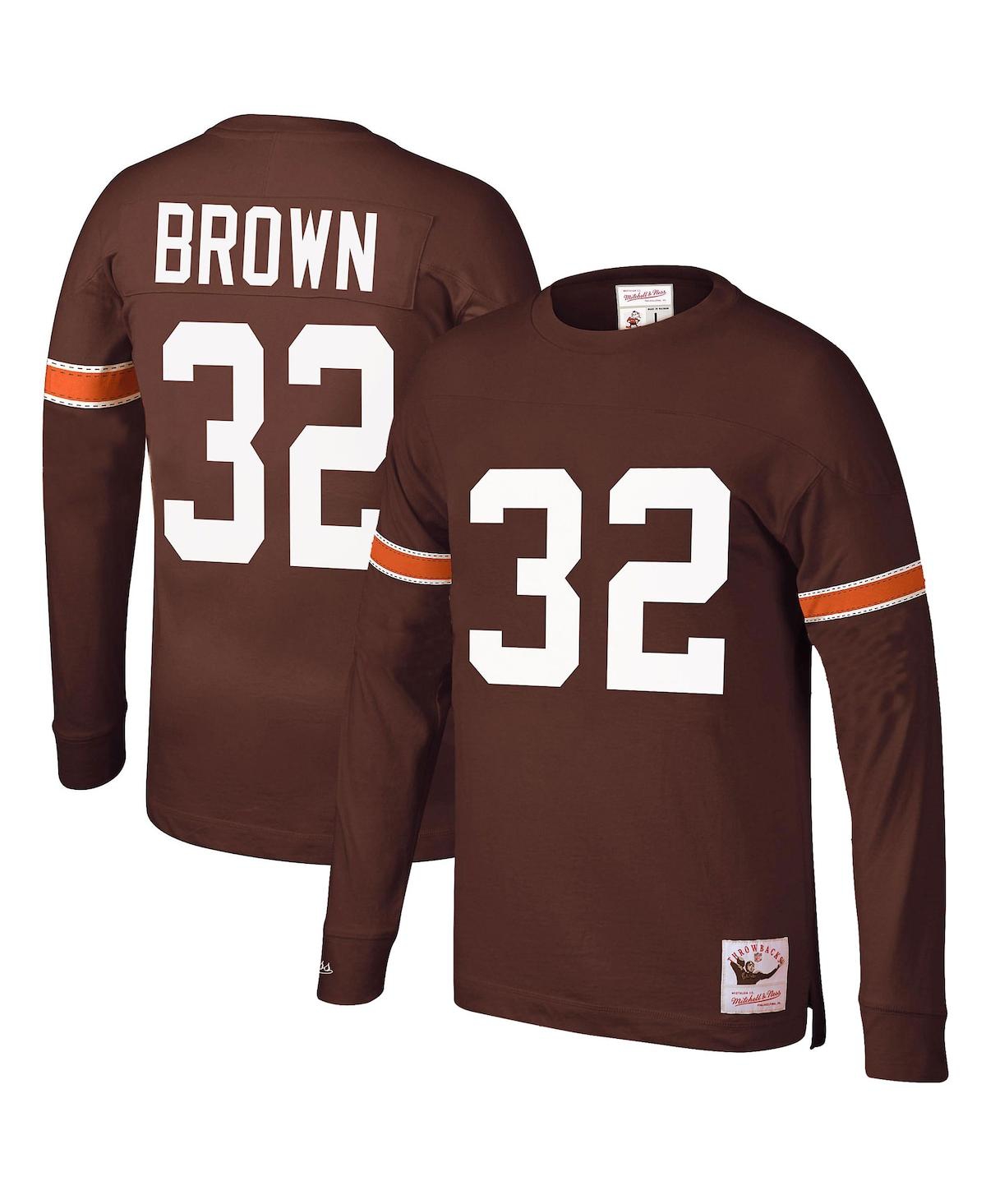 MITCHELL & NESS MEN'S MITCHELL & NESS JIM BROWN CLEVELAND BROWNS RETIRED PLAYER NAME AND NUMBER LONG SLEEVE T- SHIRT 