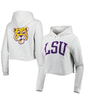 Women's Ash Lsu Tigers 2-Hit 1636 Cropped Pullover Hoodie