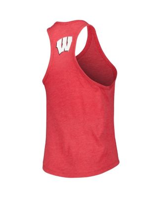 Women's Heather Red Wisconsin Badgers Two-Hit Intramural Tri-Blend Scoop Neck Racerback Tank Top