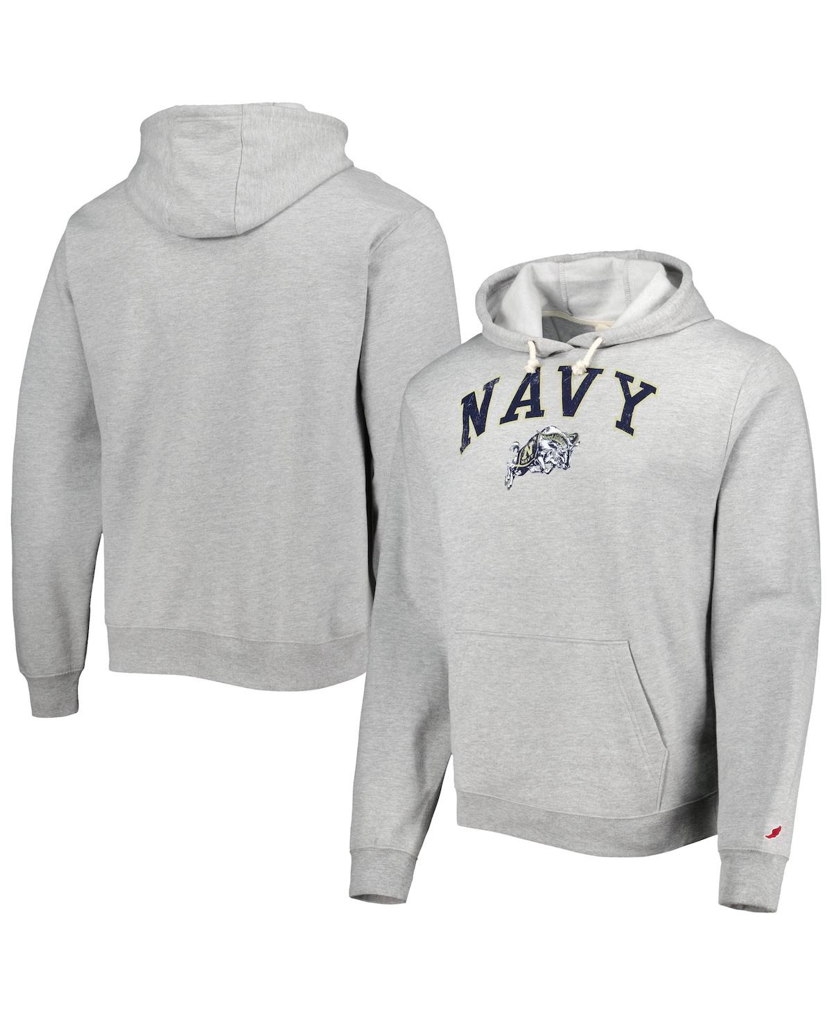 Shop League Collegiate Wear Men's  Heather Gray Navy Midshipmen Arch Essential Fleece Pullover Hoodie