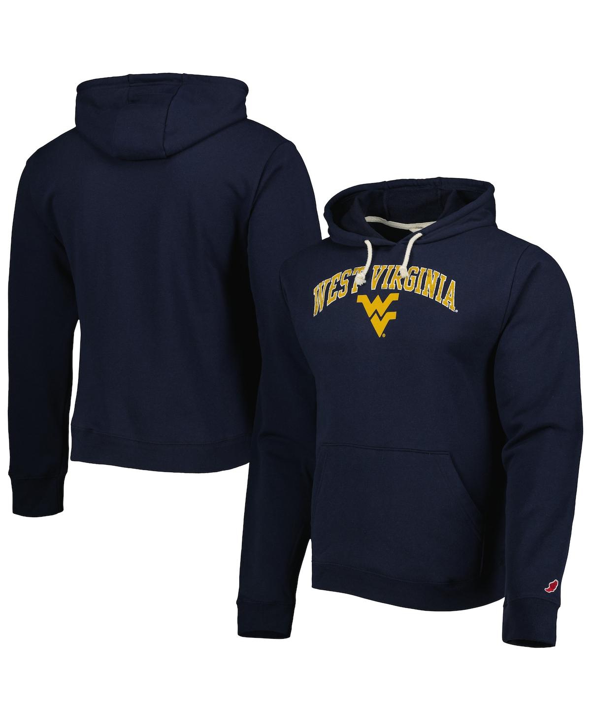 Shop League Collegiate Wear Men's  Navy West Virginia Mountaineers Arch Essential Fleece Pullover Hoodie