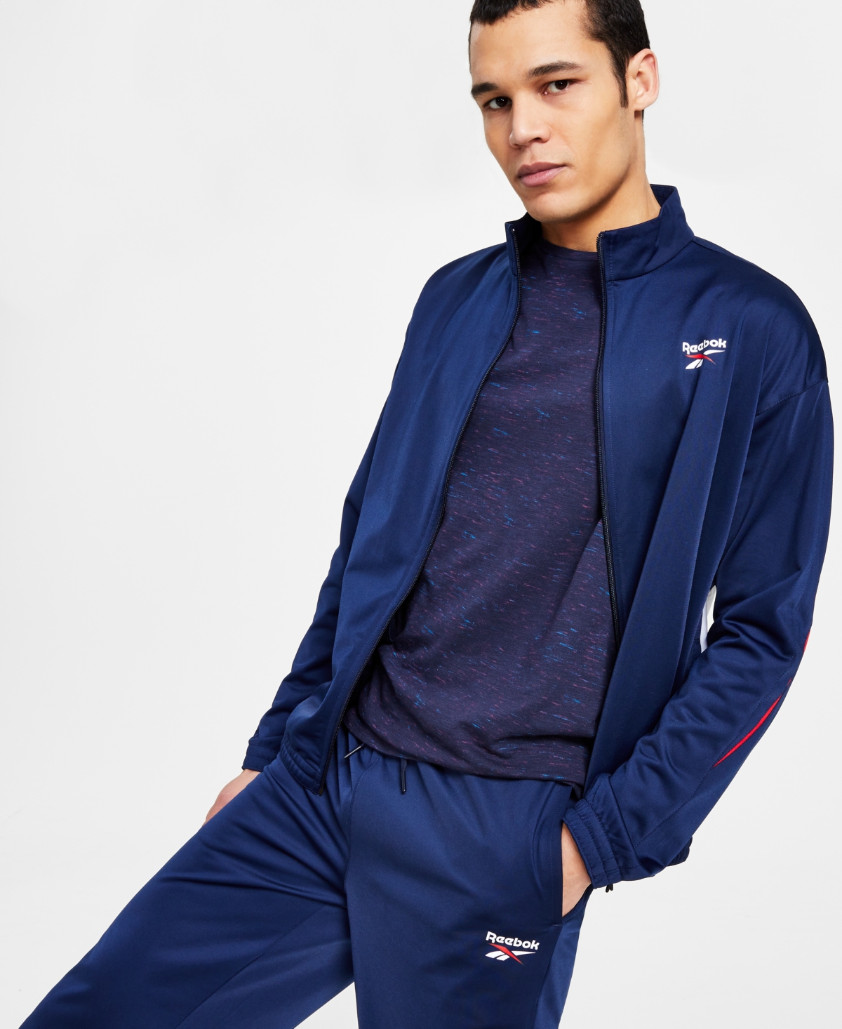 Reebok Men's Regular-Fit Identity Vector Drawstring Track Pants - Red / White