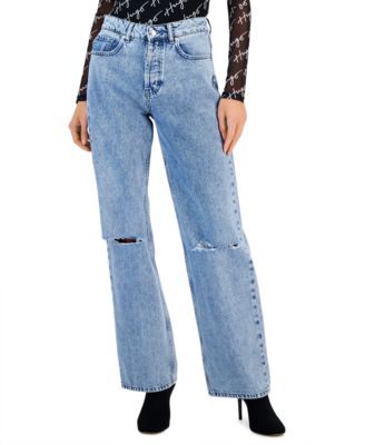 HUGO - Women's Ripped Light-Wash High-Rise Denim Jeans