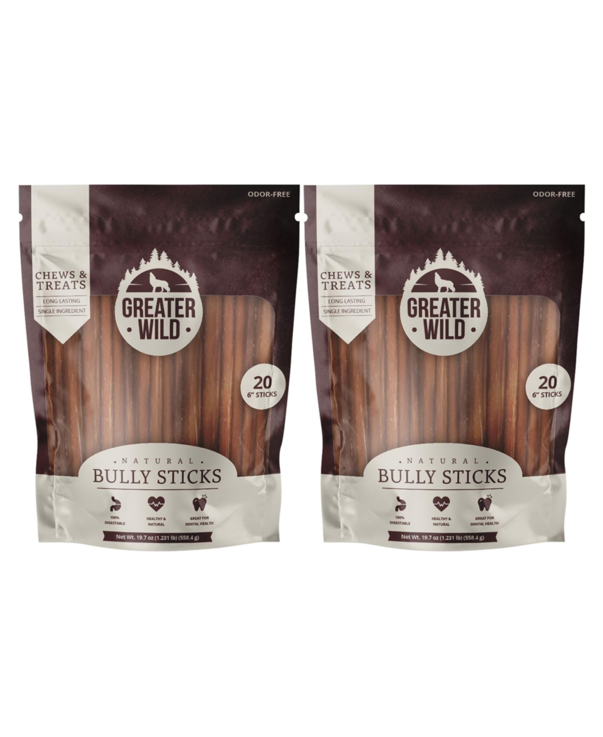 6" Single-Ingredient Beef Bully Sticks, All-Natural Dog Treats - 40 Sticks - Brown