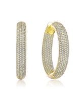 Rachel Glauber Ra Rhodium Plated Clear Round Cubic Zirconia Pave Hoop Earrings - Gold