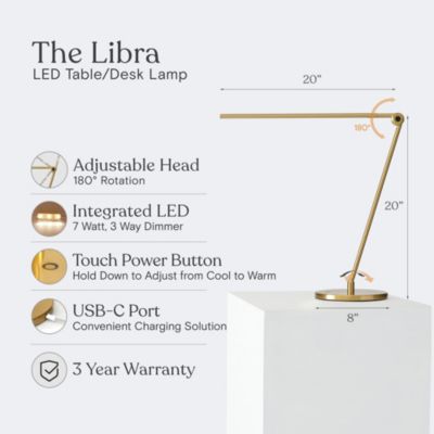 Libra 39" USB-C Charging LED Desk Lamp with Adjustable Head