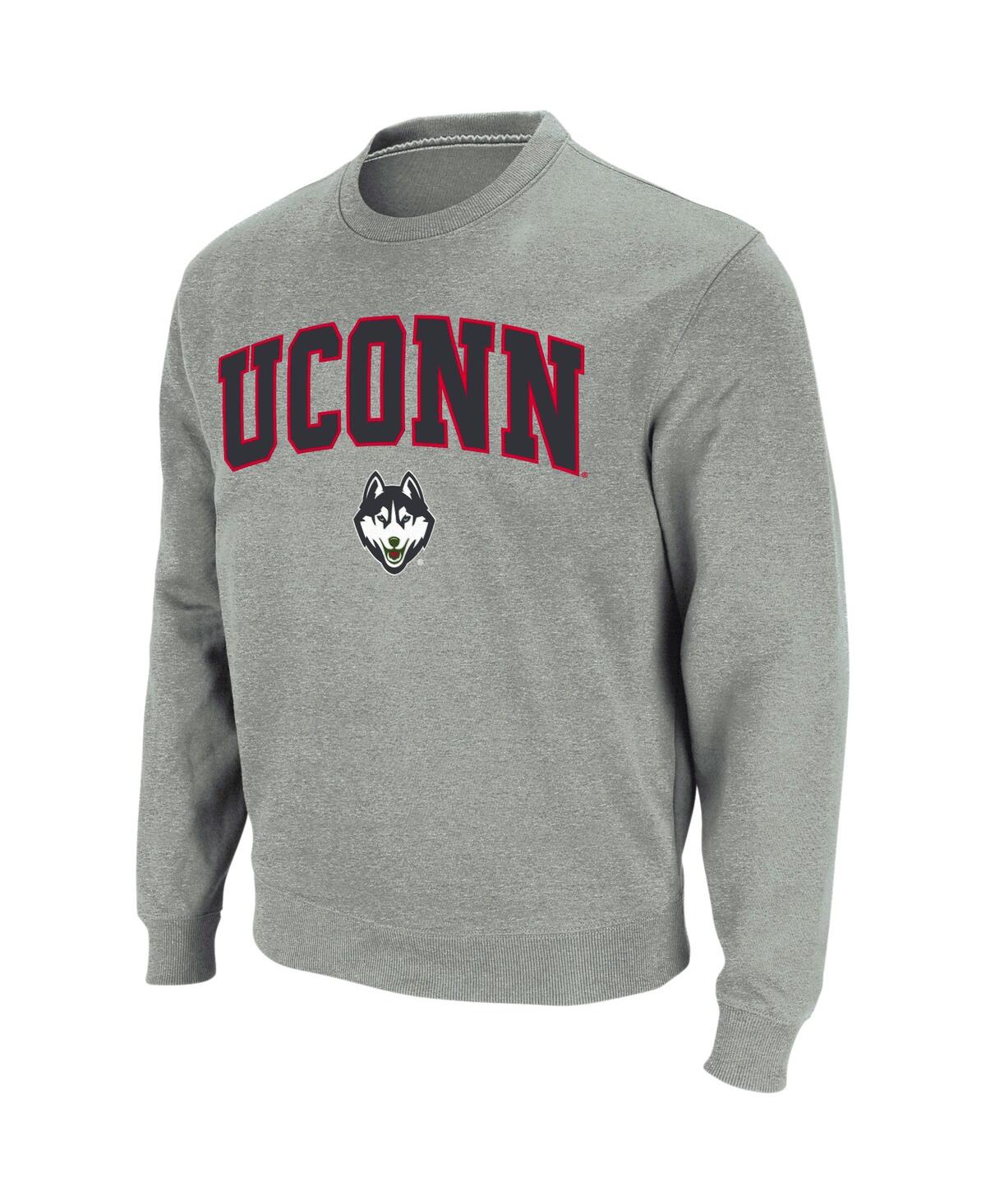 Colosseum Men's Uconn Huskies Arch And Logo Crew Neck Sweatshirt In Heather Gray