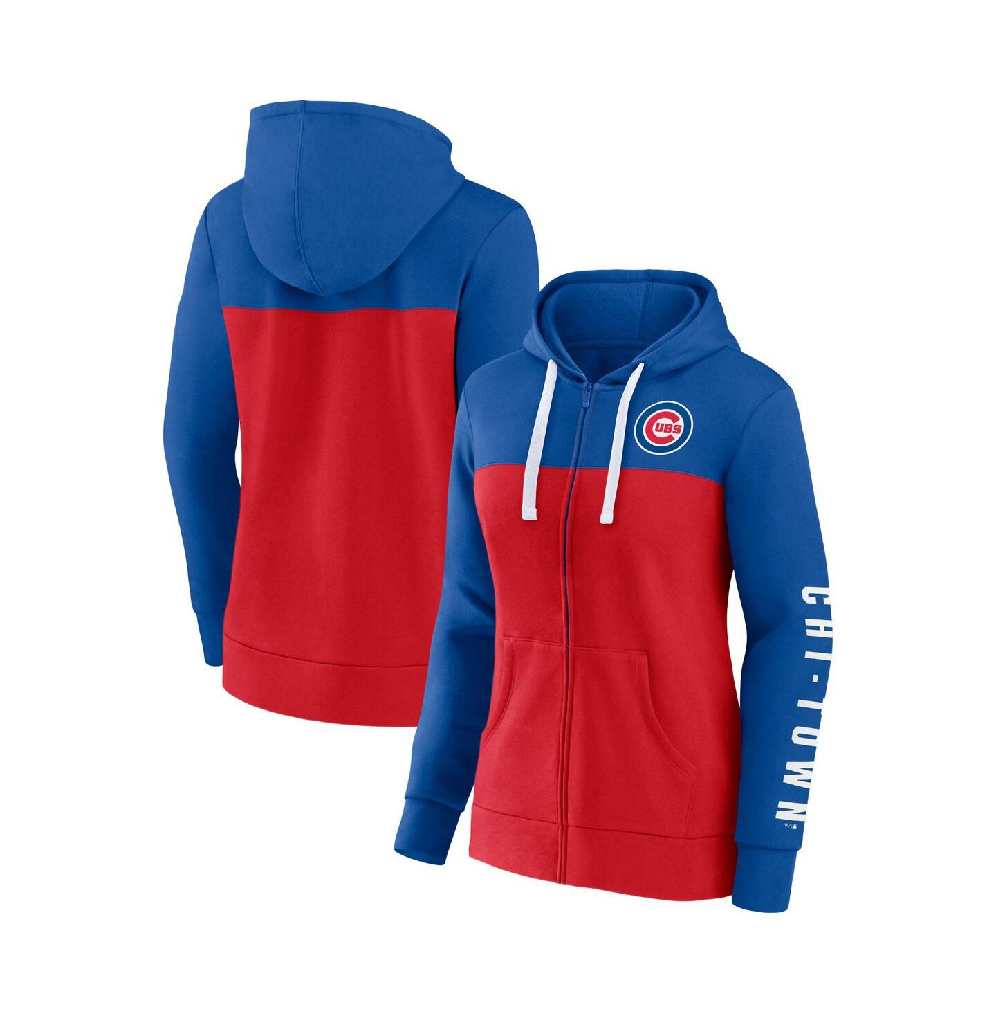 Женские худи Fanatics Royal, Red Chicago Cubs Take The Field Colorblocked Full-Zip Jacket — фото 1