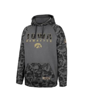 Men's Charcoal Iowa Hawkeyes OHT Military-Inspired Appreciation Camo Stack Raglan Pullover Hoodie