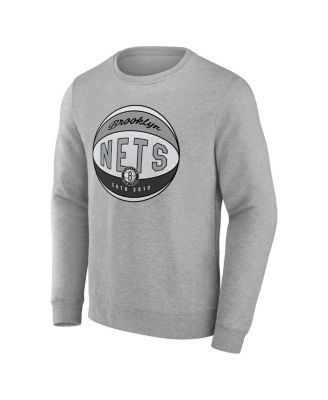 Men's Heathered Gray Brooklyn Nets True Classics Vint Pullover Sweatshirt