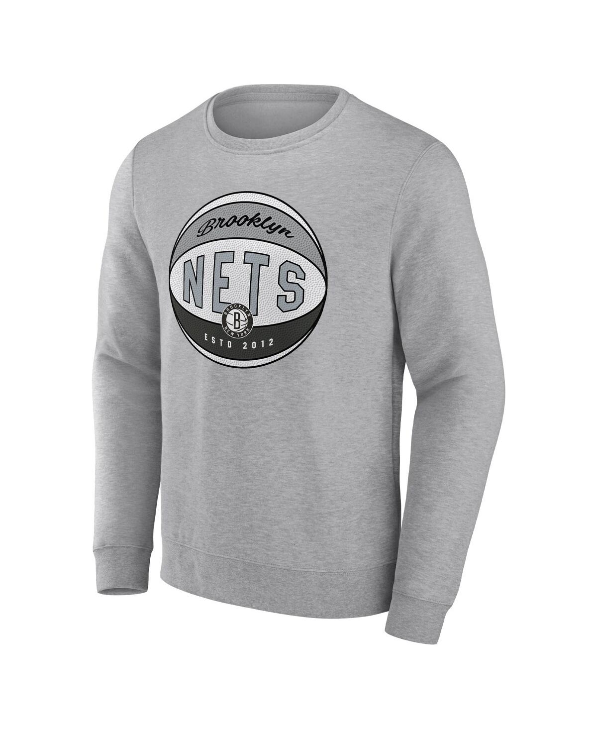 Shop Fanatics Men's  Heathered Gray Brooklyn Nets True Classics Vint Pullover Sweatshirt
