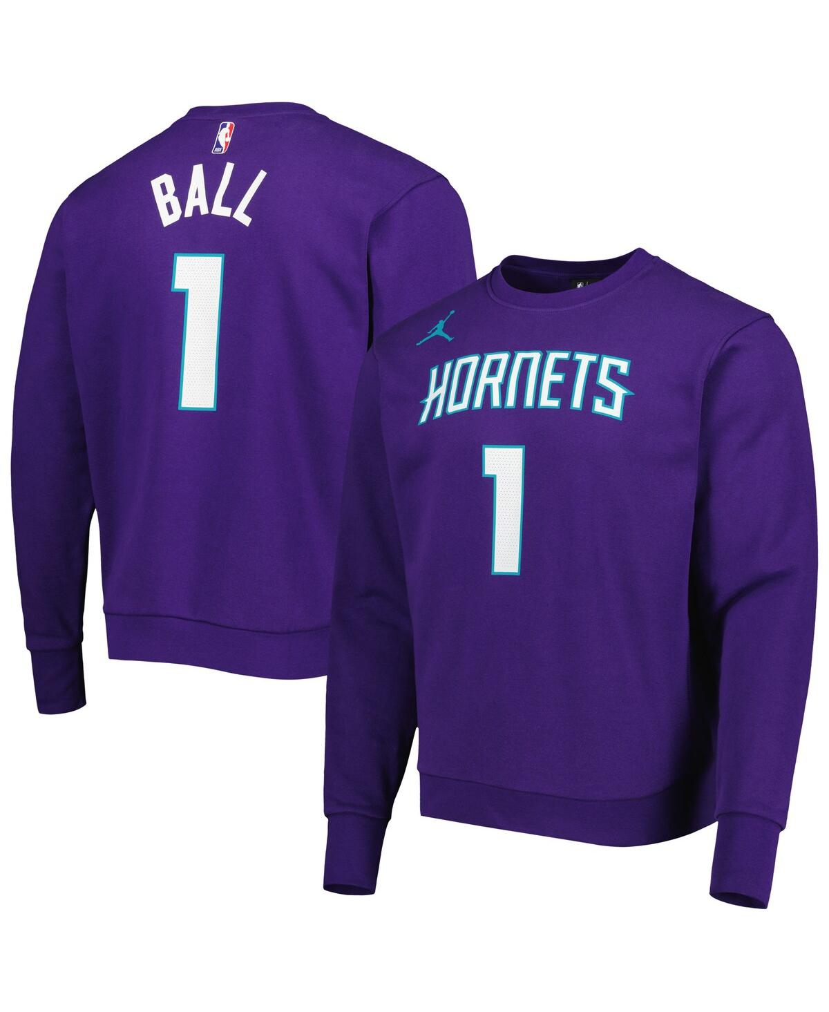 Jordan Men's  Lamelo Ball Purple Charlotte Hornets Statement Name And Number Pullover Sweatshirt