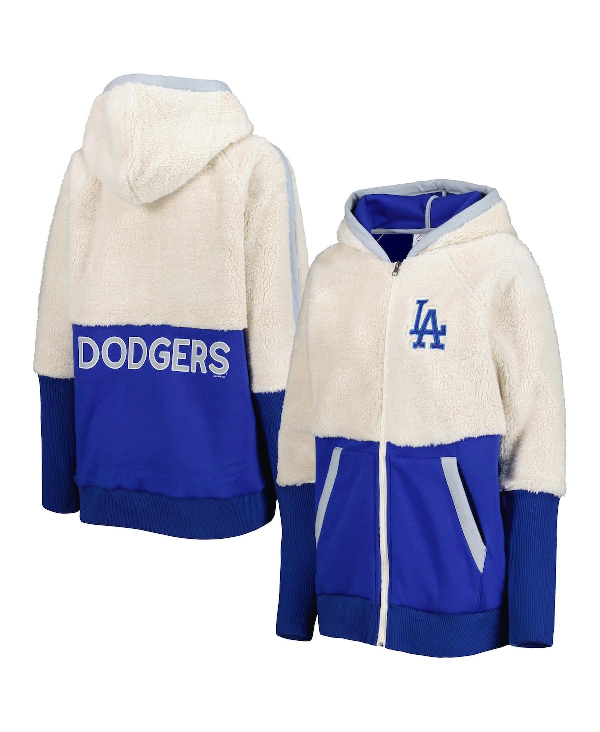 Shop G-iii 4her By Carl Banks Women's  Oatmeal, Royal Los Angeles Dodgers Shuffle It Raglan Full-zip Hoodi In Oatmeal,royal