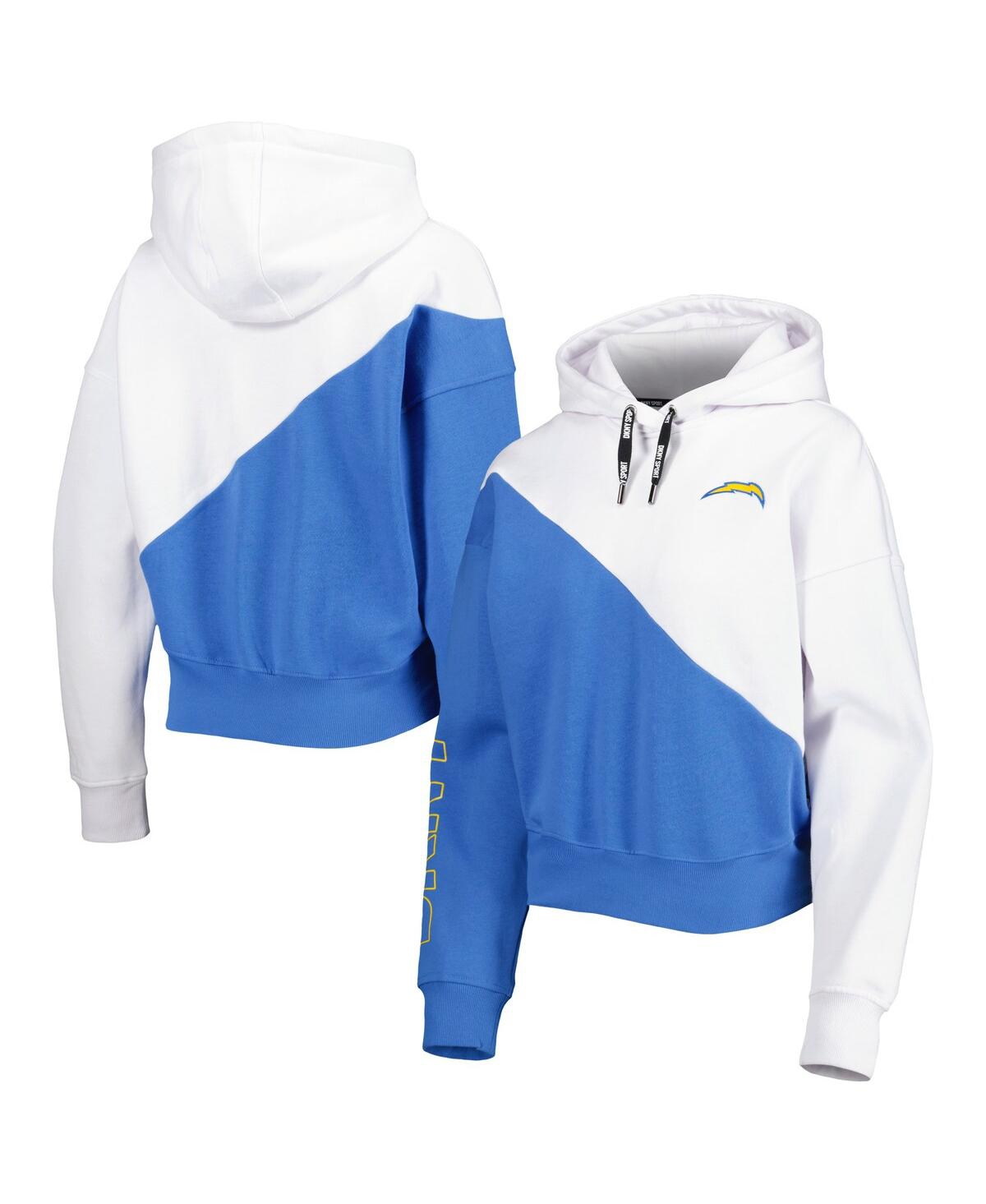 Dkny Women's  Sport White And Powder Blue Los Angeles Chargers Bobbi Color Blocked Pullover Hoodie In White,powder Blue