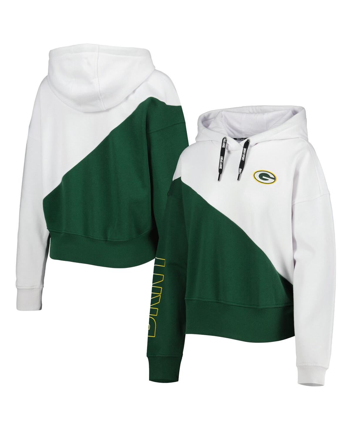 Dkny Women's  Sport White And Green Green Bay Packers Bobbi Color Blocked Pullover Hoodie In White,green