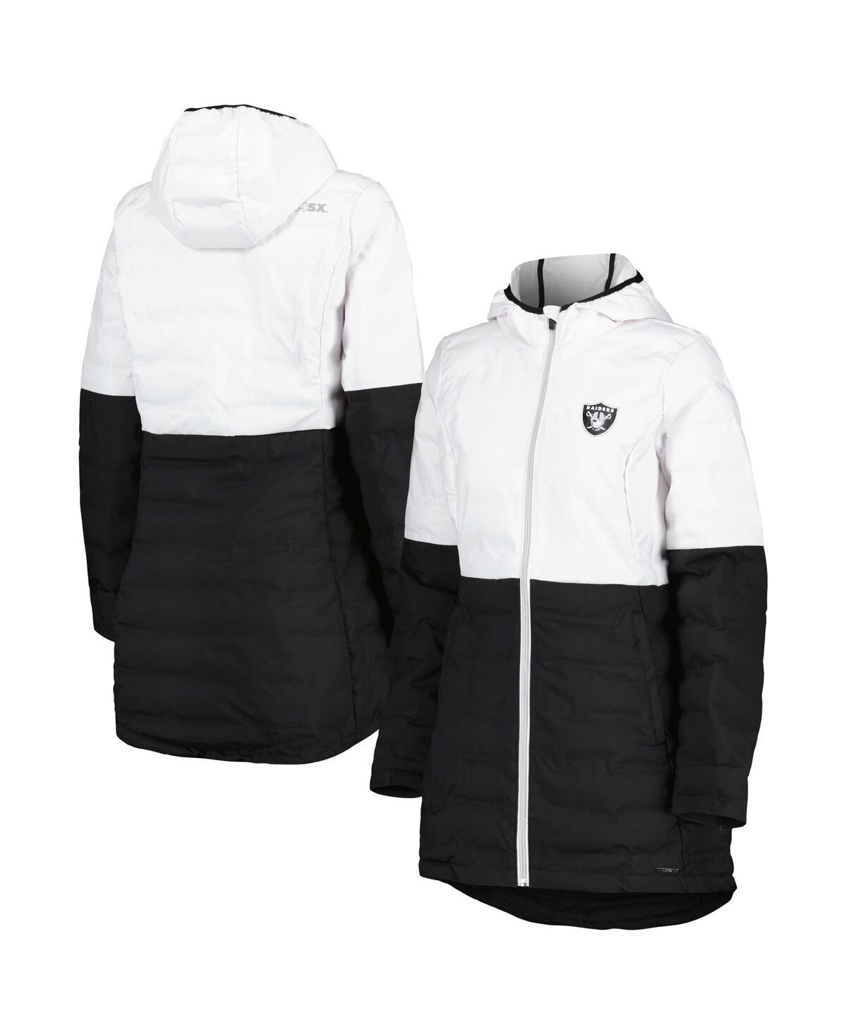 Shop Msx By Michael Strahan Women's  White, Black Las Vegas Raiders Willow Quilted Hoodie Full-zip Jacket In White,black